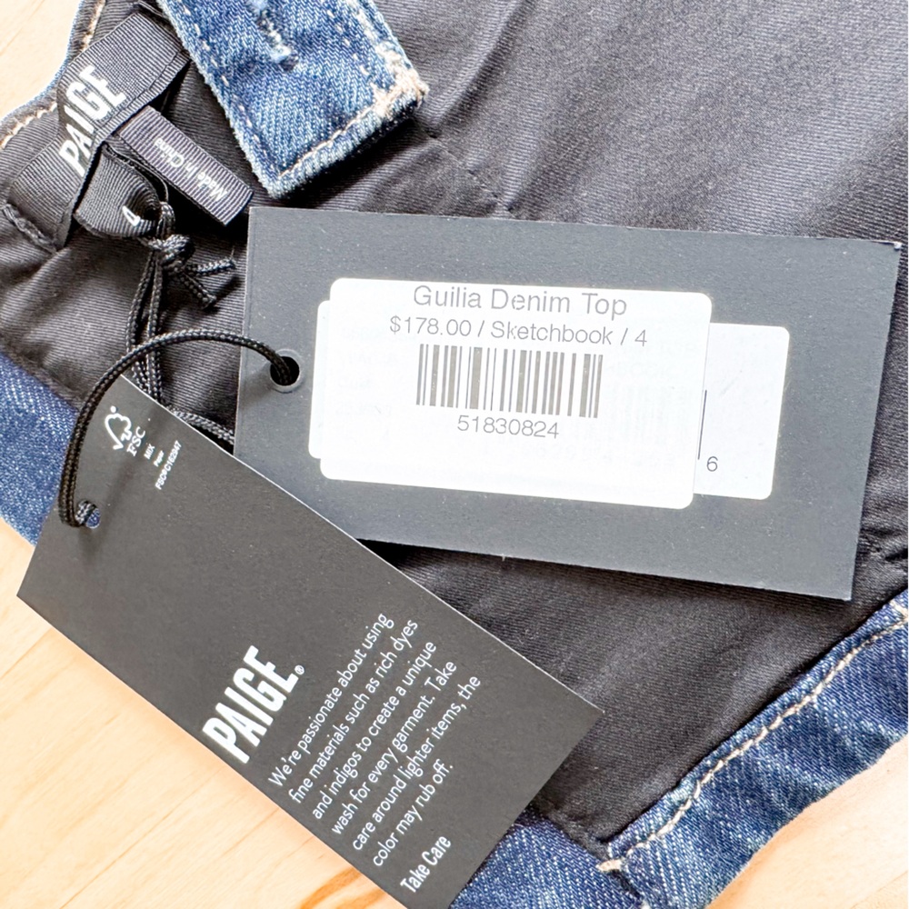 NWT Paige Guilia Denim Corset Crop Top in Sketchbook Blue 4 - Picture 7 of 13